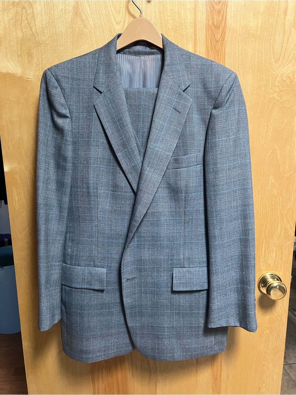 Vintage Hart Schaffner Marx 3-Piece Glen Plaid Suit 36W Peak Lapel